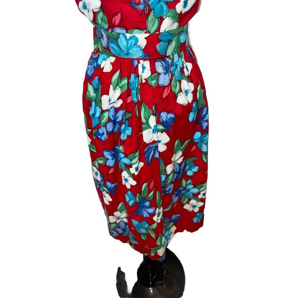 CGJ Vintage 80s Blue Floral Midi Button Dress Size 7 - Picture 7 of 16